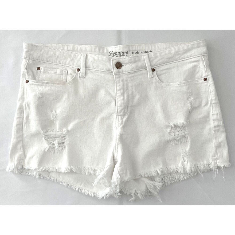 Levi Strauss Signature Modern Shorts White Distressed Denim Women Size 16-mpv
